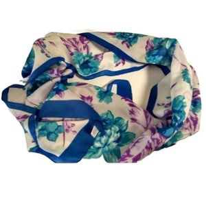 Glentex Floral Italian Oblong Scarf Satin Summer Spring Cottage Flowers Blue